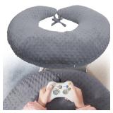 wuwumiline Professional Gaming Pillow for Lap; Arm Rest Pillow Gaming Lap Pillow with Crochet Support - Eliminate Pain in Gaming (Grey)