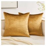 MIULEE Pack of 2 Velvet Soft Solid Decorative Square Throw Pillow Covers Set Fall Cushion Cases for Sofa Bedroom Couch 18 x 18 Inch Dark Gold