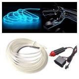 MaxLax El Wire Ice Blue Interior Car LED Strip Lights , 3m neon Wire 12V with Fuse Protection for Automotive Car Interior Decoration with 6mm Sewing Edge