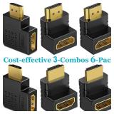 Warmstor 6 Pack HDMI 2.0 Male to Female Angled Adapter Left Right Up Down 90 270 Degree Right Angle HDMI Cable Connector Gold Plated 3D 4K Supported