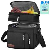 MIYCOO Lunch Bag & Lunch Box for Men Women Double Deck - Leakproof Insulated Soft Large Adult Lunch Cooler Bag for Work (Black,15L)