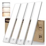 ROMECH 92 LED Under Cabinet Light, 3 Color Temps Motion Sensor Light Indoor, 2200mAh Under Cabinet Lighting Wireless with USB Charging, 11.8Inch Closet Light for Kitchen Stair Wardrobe (4 PK)