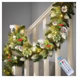 SHareconn 9FT Prelit Artificial Christmas Garland with Color Changing Lights and Timer by Remote Control and Batteries Operated for Mantle Stairs Fireplace Xmas Decoration, Indoor Outdoor, 9 FT, Snow