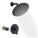 Matte Black Shower Faucet GGStudy Single Function Shower Trim Kit with Rough-in Valve Shower Set Bath Rainfall Shower Faucet System 8inch Round Stainless Steel Metal Shower Head