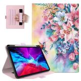 Dteck Case for iPad Air 11 Inch, iPad Pro 11 inch Case, iPad Air 5th/4th Case, PU Leather Smart Stand Auto Wake/Sleep Cover with Pencil Holder/Hand Strap Folio Shockproof Protective Case,Hummingbirds