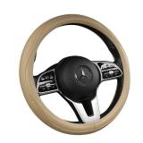 Cowhide Steering Wheel Cover Heat Resistant Anti-Slip Car Wheel Wrap Compatible with Most Makes and Models of Cars and Trucks with 14.5 to 15 Inch Steering Wheel(Off-White)