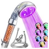 Nosame Led Shower Head with Hose and Bracket, Filter Filtration High Pressure Water Saving 7 Colors Automatically No Batteries Needed Spray Handheld Showerheads 1.6 GPM for Dry Skin & Hair