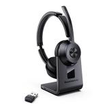 Bluetooth Headset V5.1, Wireless Headset with Noise Canceling Microphone, 40 Hrs Work Time Office Headset with Bluetooth Dongle & Charging Base, AptX HD On-Ear Headphones with Mute Button (Black), Pow