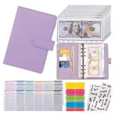 Budget Binder Cash Envelopes for Budgeting Money Organizer for Cash Money Envelopes for Cash Leather A6 Budget Binder with Zipper envelopes (Purple)