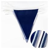 32Ft Deep Blue Party Decorations Royal Triangle Flag Pennant Bunting Fabric Garland for Wedding Birthday Ahoy Achor Nautical Pirate Bridal Baby Shower Under The Sea Party Festivals Decoration