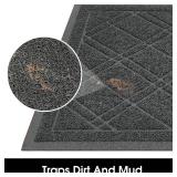 HOMEIDEAS Indoor Outdoor Door Mat, 23x35, Waterproof, Trap Dirt and Dust Doormat, Non Slip Durable Welcome Mat, Low Profile Entryway Rug, Easy Clean, for Garage, Patio, High Traffic Areas, Dark Grey