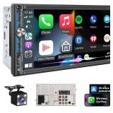 PLZ 7 Wireless Double Din Car Stereo Apple Carplay Radio Screen for Car Audio Receivers, Bluetooth 5.3 Car Play Android Auto Touchscreen, 240W 4.2 CHN 2 Subwoofers Outputs, Backup Camera, SWC, FM/AM