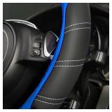 CAR PASS Line Rider Microfiber Leather Sporty Steering Wheel Cover Universal Fits for 95% Truck,SUV,Cars,14.5 15inch Anti Slip Safety Comfortable Desgin (Black Blue)