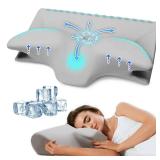 Cervical Pillow for Neck Pain Relief, Cooling Contour Memory Foam Pillows Support Odorless Ergonomic Neck Pillow Adjustable Orthopedic Bed Pillow for Side Back Stomach Sleeper with Pillowcase Grey