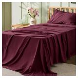 Bedsure Twin Sheets Set   Soft Twin Bed Sheets, 3 Pieces Hotel Luxury Burgundy Sheets Twin, Easy Care Polyester Microfiber Cooling Bed Sheet Set