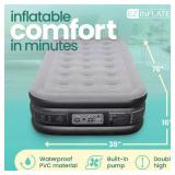 EZ INFLATE Air Mattress with Built in Pump   Twin Size Double High Inflatable Mattress with Flocked Top   Easy Inflate, Waterproof, Portable Blow Up Bed for Camping & Travel