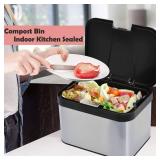 Dullrout Compost Bin for Kitchen Countertop, Compost Bucket Indoor Kitchen Sealed, Food Waste Caddy, 1.13 Gallon Kitchen Compost Container with Lid, Compact and Easy Clean, Black Matte