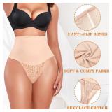 Tummy Control Thong Shapewear for Women Lace High Waist Body Shaper Panties Girdle Shaping Underwear (Medium,Black & Beige)