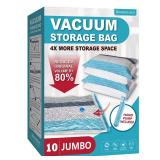 Vacuum Storage Bags, 10 Jumbo Space Saver Bags Vacuum Seal Bags with Pump, Space Bags, Vacuum Sealer Bags for Clothes, Comforters, Blankets, Bedding