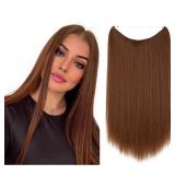 SARLA 22 Inch Invisible Wire Hair Extensions Light Auburn Long Straight Synthetic Hairpieces Adjustable Transparent Headband for Women No Clip