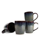 Elanze Designs Reactive Glaze 17 ounce Ceramic Curved Body Mugs Set of 4, Cascade Brown