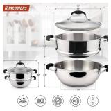 AVACRAFT 18/10, 3 Piece Stainless Steel Steamer Cooking Pot Set, Steamer for Cooking, Steamer Pan Set with Glass Lid, Momo Maker, Induction Steamer Pot