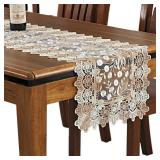 Lace Floral Embroidery Table Runner, Polyester Rectangle Transparent Dresser Scarf for Home Dining Room Tabletop Decoration, 16 x 78 Inches, Beige