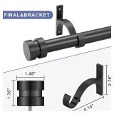 12 20 inch Short Adjustable Matte Black Curtain Rods,1 inch Diameter Heavy Duty Side Curtain Rod Set with Aluminum Finals for Windows, Door, Drapery