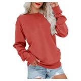 Bingerlily Womens Casual Long Sleeve Sweatshirt Crew Neck Cute Pullover Relaxed Fit Tops (Orange, Large)