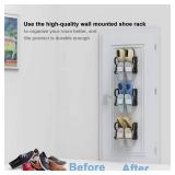 Yocice Wall Mounted Shoes Rack 4Pack/Can Store 4Pairs Sneakers and 4Pairs Slide Sandal,with Sticky Hanging Mounts, Shoes Holder Storage Organizer Shelf,Door Shoe Hangers, Black,SM05 10inch length