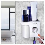 KABUM Toothbrush Holders for Bathrooms Toothpaste Dispenser   Cup Automatic Toothpaste Squeezer Wall Mounted, Toothbrush and Toothpaste Holder, Grey