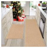 BEQHAUSE Kitchen Rugs Set of 2 Non Slip Kitchen Runner Rug Washable Kitchen Mats for Floor Absorbent Soft Standing Mats for Kitchen,Laundry,Hallway&Sink 20x30+20x48 Beige