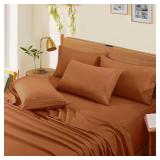 Horbaunal Extra Deep Pocket Queen Sheets   Fits Mattress 18 24 Inches Deep   6 Pieces Hotel Luxury 1800 Thread Count Microfiber Sheet Set   Ultra Soft Caramel Pumpkin Queen Size Bed Sheets