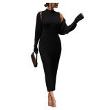 PRETTYGARDEN Womens Fall 2 Piece Outfits Bodycon Maxi Tank Pullover Sweater Dress and Long Sleeve Cropped Cardigan Knit Sets (Black,Large)