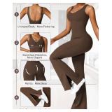 Vertvie Flare Jumpsuits for Women Sexy Backless Tank Top Bodycon Romper Wide Leg Full Length Pants Unitard Playsuit(Brown,Small)