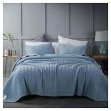 Kasentex Quilt Set Soft Bedspread - Light Weight Stone Washed Down Alternative Fill Machine Washable Blue Oversized King - Retail: $104.99