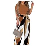 2 Piece Outfits for Women Sexy Backless Short Sleeve Crop Top High Waist Wide Leg Long Pant Sets Tracksuit Sport Set XL