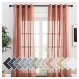 NICETOWN Linen Semi Sheer Curtains, Grommet Top Rustic Farmhouse Linen Curtains & Drapes Privacy with Light Through Drapes for Bedroom/Home Office, Terracotta=Burnt Orange, W52 x L96, 3 Pair