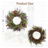 Briful 20in Artificial Lavender Wreath Year-Round Faux Wildflowers Green Floral Wreath for Farmhouse Front Door Mantle Bedroom Kitchen Decor