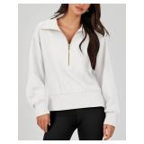 ANRABESS Women Half Zip Cropped Sweatshirt Casual Fleece Quarter Zip Hoodies Knit Pullover Top 2024 Fall Outfits Clothes White 1050baise-M