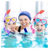 Kids Snorkel Set Dry Top Snorkeling Gear for Kids Youth Boys Girls Junior Age 5-15,Tempered Glass Swimming Diving Mask and Snorkel Set 180 Degree Panoramic View (Purple)