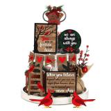 Jetec 12 Pcs Christmas Tiered Tray Decorations Set Christmas Wooden Signs Tiered Tray Decor Xmas Gingerbread Man Snowflakes Pink Gnome Sign Rustic Farmhouse Decor for Home Table Shelf(Cardinal)