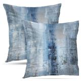 Alricc Blue and Grey Abstract Art Artwork Pillow Cover, Gallery Modern Decorative Throw Pillows Cushion Cover for Bedroom Sofa Living Room 18 x 18 Inch Set of 2