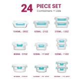 FineDine 24 Piece Glass Storage Containers with Lids - Leak Proof, Dishwasher Safe Glass Food Storage Containers for Meal Prep or Leftovers, Teal