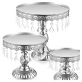 Eaasty 3 Pcs Cake Stand Set Round Cake Stand with Crystal Bling Pendants Dessert Table Display Set for Wedding Event Birthday Party Dessert Table(Silver)