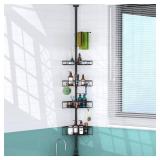 Kadolina Corner Shower Caddy Tension Pole, 4 Tier Shower Basket Shelves, 53-120 inch Adjustable Height Shower Storage Rack, Bathroom Bathtub Shampoo Holder Organizer Shower Accessories (Black)