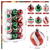 2.36ââ Christmas Balls Ornaments - 30PCS Plastic Christmas Tree Ornaments Balls, 2024 Christmas Ornaments, White Green and Red Hanging Decorations, Shatterproof Ornaments for Christmas