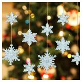 70 Pieces Clear Acrylic Crystal Snowflake Ornaments Winter Snowflake Hanging Pendants for Christmas Xmas Tree Decorations Snow Theme Party Favors Supplies (Light Blue)