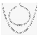 Twisted Rope Chain, Men Stainless Steel Necklace and Bracelet