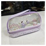 1 Pc Kids Double Zipper Cutesy Adorable Bunny Pencil Case Makeup Back - Lilac